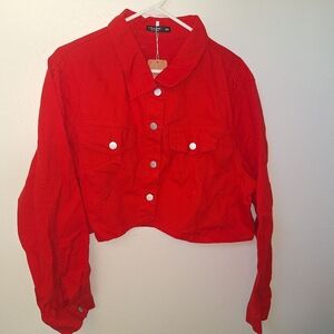 SHEIN Red Cropped Jean Jacket
